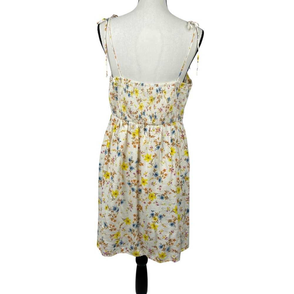 Old Navy Women's Mini Dress Large Floral Linen Blend Smocked Tie Strap Sundress - Picture 6 of 11